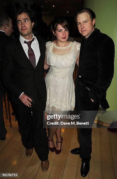 Director Rupert Goold, writer Lucy Prebble and actor Samuel West attend the afterparty following the press night of 'Enron', at Asia de Cuba in St....