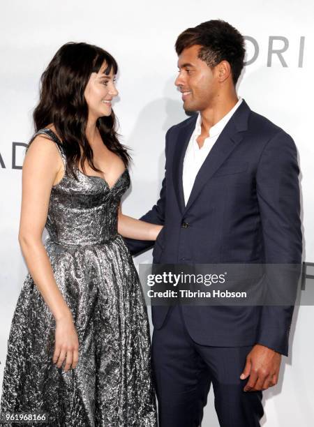 Shailene Woodley and Ben Volavola attend the premiere of 'Adrift' at Regal LA Live Stadium 14 on May 23, 2018 in Los Angeles, California.