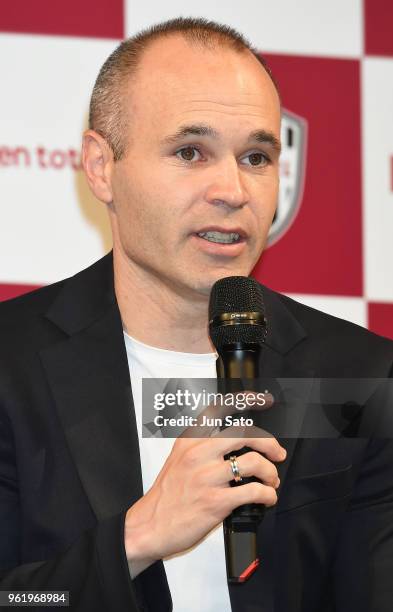 New Vissel Kobe player Andres Iniesta attends a press conference at ANA Intercontinental Hotel on May 24, 2018 in Tokyo, Japan.