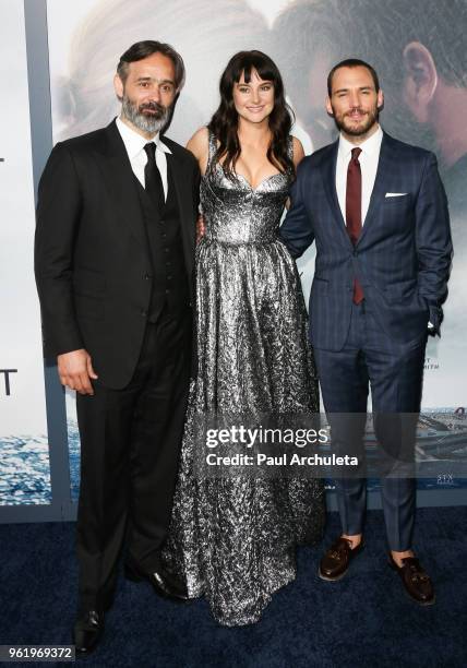 Director Baltasar Kormakur, Actress Shailene Woodley and Actor Sam Claflin attend the premiere of STX Films' "Adrift" at Regal LA Live Stadium 14 on...