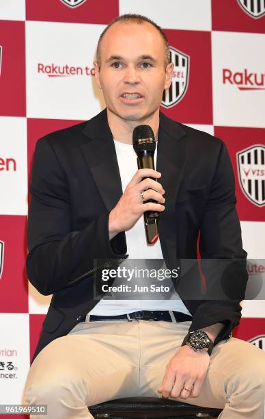 New player Vissel Kobe Andres Iniesta attends a press conference at ANA Intercontinental Hotel on May 24, 2018 in Tokyo, Japan.