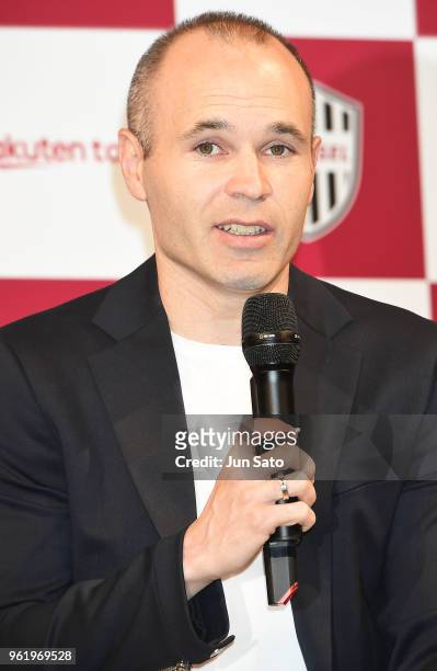 New player Vissel Kobe Andres Iniesta attends a press conference at ANA Intercontinental Hotel on May 24, 2018 in Tokyo, Japan.