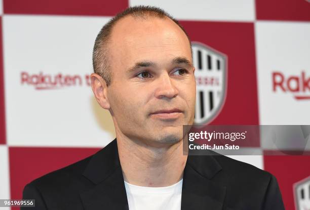 New player Vissel Kobe Andres Iniesta attends a press conference at ANA Intercontinental Hotel on May 24, 2018 in Tokyo, Japan.