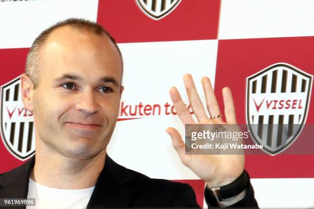New pVissel Kobe layer Andres Iniesta attends a press conference on May 24, 2018 in Tokyo, Japan.