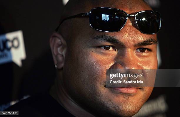 Boxer David Tua during a press conference ahead of the fight night bout between David Tua and Friday "The Thirteenth" Ahunanya at Sale Street on...