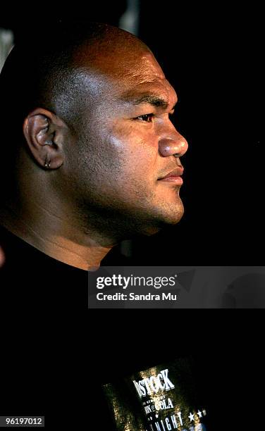 Boxer David Tua during a press conference ahead of the fight night bout between David Tua and Friday "The Thirteenth" Ahunanya at Sale Street on...