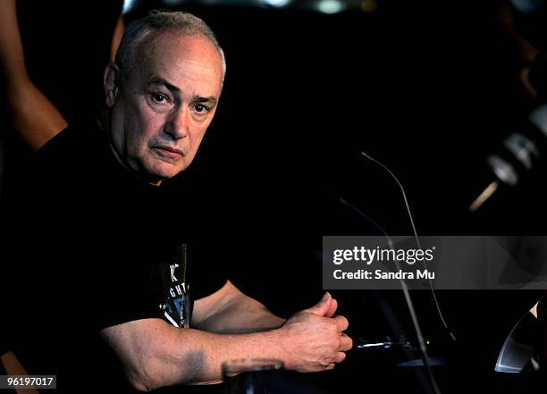 Trainer Roger Bloodworth talks during a press conference ahead of the fight night bout between David Tua and Friday "The Thirteenth" Ahunanya at Sale...