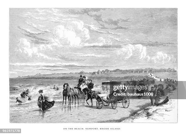 在海灘上, 紐波特, 羅德島, 美國, 美國維多利亞時代的雕刻, 1872 - 1870 幅插畫檔、美工圖案、卡通及圖標