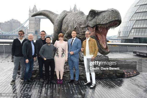 Producer Patrick Crowley, producer Frank Marshall, screenwriter Colin Trevorrow, director J.A. Bayona, Bryce Dallas Howard, Chris Pratt and Jeff...