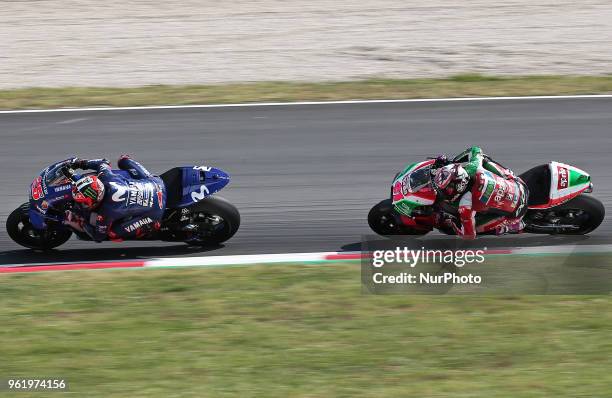 Maverick Vinales and Aleix Espargaro during the Moto GP test in the Barcelona Catalunya Circuit, on 23th May 2018 in Barcelona, Spain. --