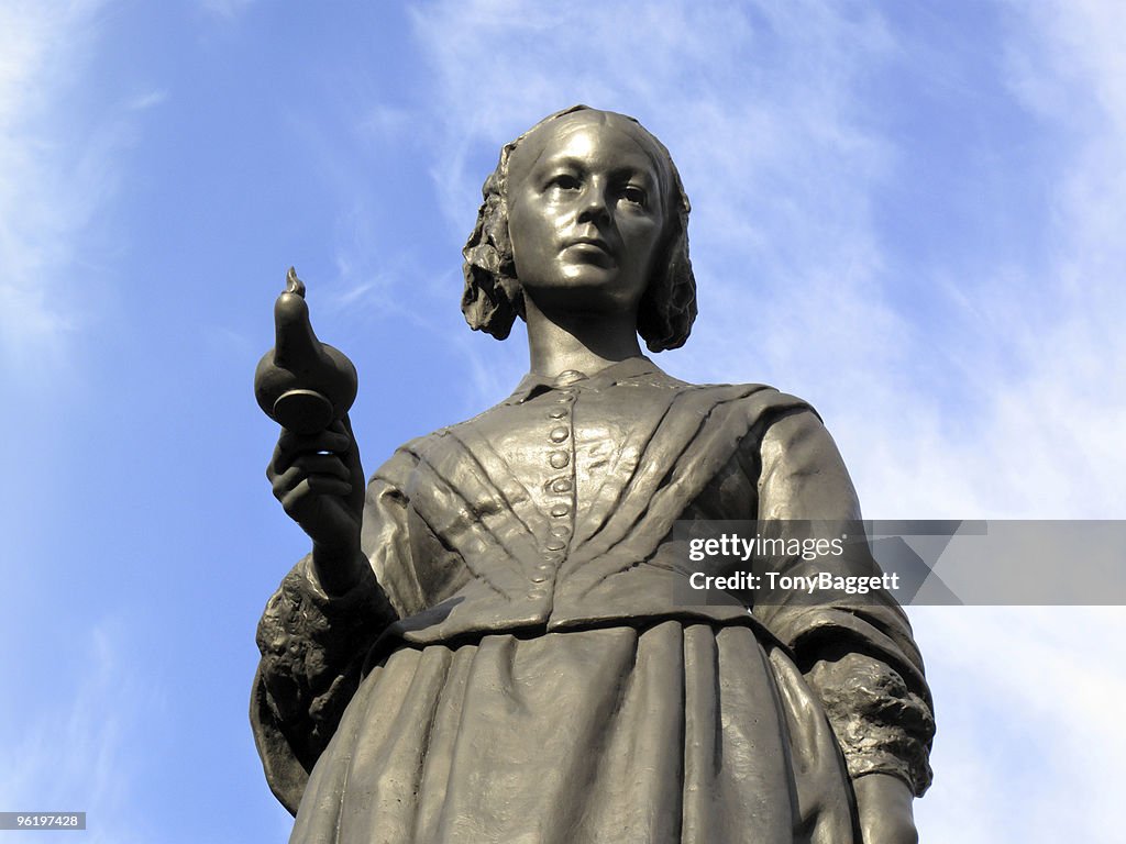 Statue of Florence Nightingale against the blue sky