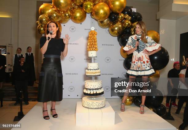 Edwina McCann and Victoria Lee address patrons during David Jones 180th Birthday Celebrations at David Jones Elizabeth Street Store on May 24, 2018...