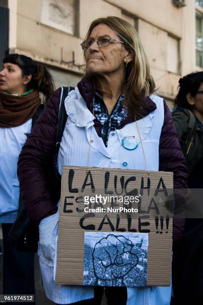 Teachers from all across the Argentine Republic marched to Plaza de Mayo, in Buenos Aires, Argentina, on May 24, 2018 in the second Federal Teacher...