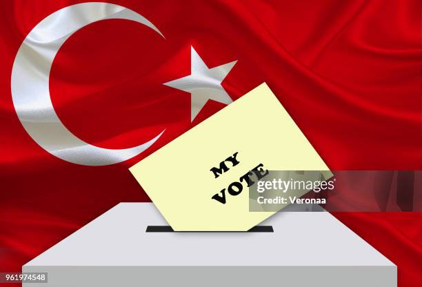 ilustrações, clipart, desenhos animados e ícones de urnas com bandeira nacional no plano de fundo-turquia - turquia
