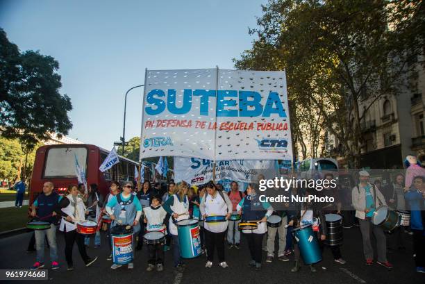 Teachers from all across the Argentine Republic marched to Plaza de Mayo, in Buenos Aires, Argentina, on May 24, 2018 in the second Federal Teacher...