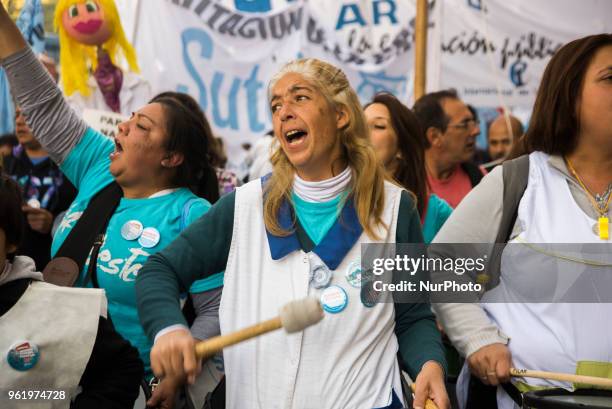 Teachers from all across the Argentine Republic marched to Plaza de Mayo, in Buenos Aires, Argentina, on May 24, 2018 in the second Federal Teacher...