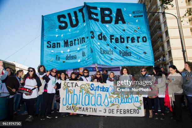 Teachers from all across the Argentine Republic marched to Plaza de Mayo, in Buenos Aires, Argentina, on May 24, 2018 in the second Federal Teacher...