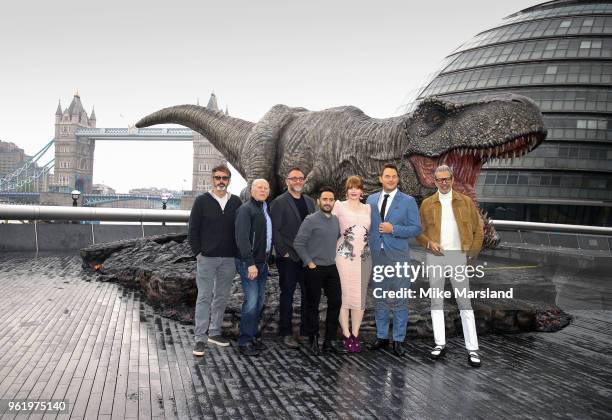 Colin Trevorrow, J.A. Bayona, Bryce Dallas Howard, Chris Pratt and Jeff Goldblum during the 'Jurassic World: Fallen Kingdom' photocall at London...