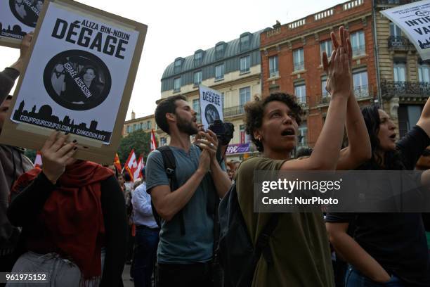 People react. People gathered in front of the Chamber of Commerce and Industry of Toulouse in protest to the coming of the Israël's ambassador in...