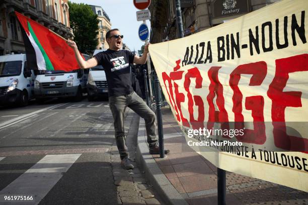 Protestor reacts. People gathered in front of the Chamber of Commerce and Industry of Toulouse in protest to the coming of the Israël's ambassador in...