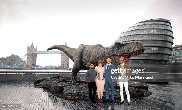 Bayona, Bryce Dallas Howard, Chris Pratt and Jeff Goldblum during the 'Jurassic World: Fallen Kingdom' photocall at London Bridge on May 24, 2018 in...