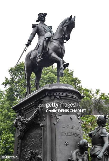 Picture taken on May 23 in Lille, northern France shows a statue of French general and figure of colonialism Louis Faidherbe . - Should the statue of...