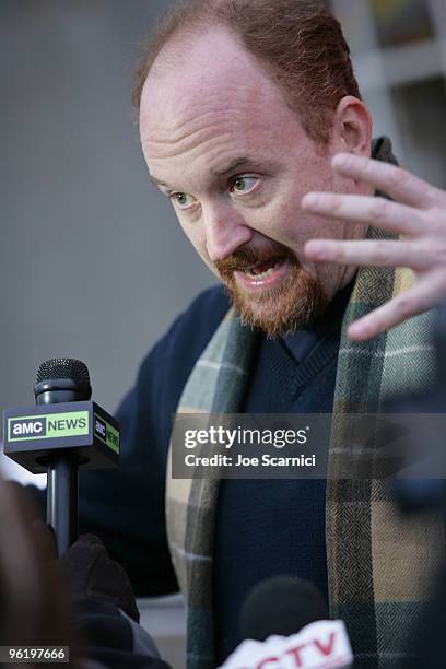 Louis CK is interviewed at the "Louis CK: Hilarious" premiere during the 2010 Sundance Film Festival at Library Center Theatre on January 26, 2010 in...