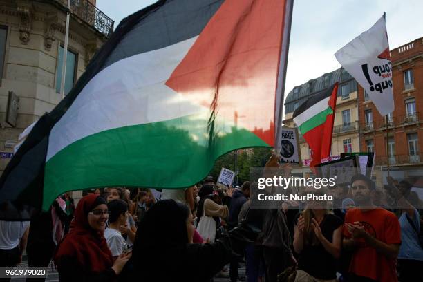 People gathered in front of the Chamber of Commerce and Industry of Toulouse in protest to the coming of the Israël's ambassador in France, Aliza...