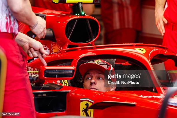 Kimi Raikkonen from Finland Scuderia Ferrari SF71H checking the mirrors of the halo during the Monaco Formula One Grand Prix at Monaco on 23th of...