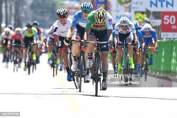 Slovenian rider Grega Bole from Bahrain - Merida Team sprints to take the fourth place in Minami Shinshu stage, 123.6km on Shimohisakata Circuit...