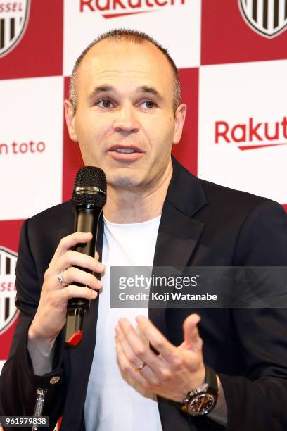 New player Andres Iniesta attends a press conference on May 24, 2018 in Tokyo, Japan.