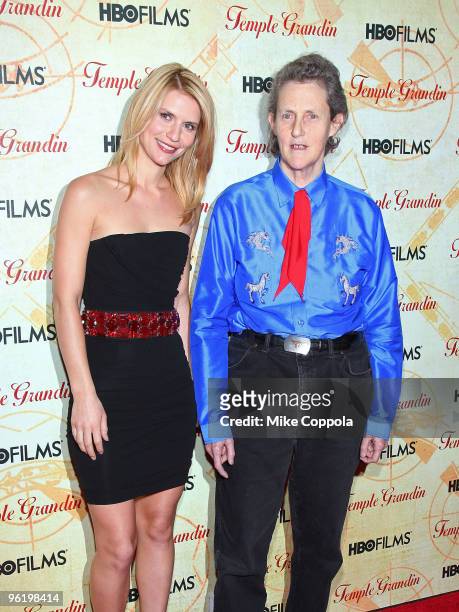 Actress Claire Danes and Dr. Temple Grandin attend the premiere of "Temple Grandin" at the Time Warner Screening Room on January 26, 2010 in New York...