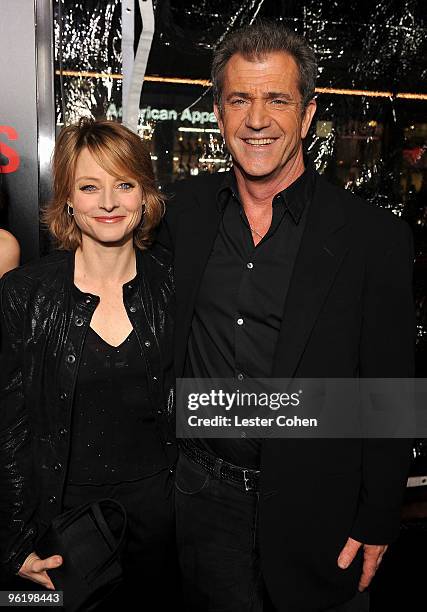 Actress Jodie Foster and actor Mel Gibson arrive at the "Edge Of Darkness" premiere held at Grauman's Chinese Theatre on January 26, 2010 in...