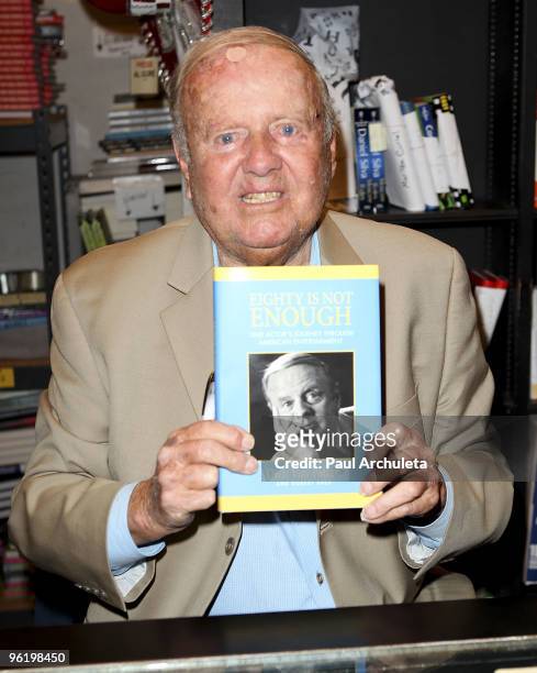 Actor Dick Van Patten signs copies of "Eighty Is Not Enough" at Book Soup on January 25, 2010 in West Hollywood, California.