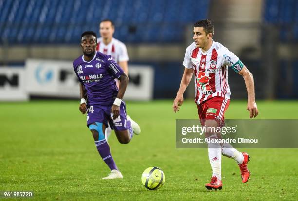 Riad Nouri of Ajaccio during the Ligue 1 play-off match between AC Ajaccio and Toulouse at Stade de la Mosson on May 23, 2018 in Montpellier, France.
