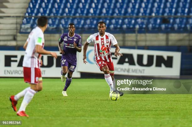 Cedric Avinel of Ajaccio during the Ligue 1 play-off match between AC Ajaccio and Toulouse at Stade de la Mosson on May 23, 2018 in Montpellier,...