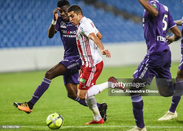 Riad Nouri of Ajaccio during the Ligue 1 play-off match between AC Ajaccio and Toulouse at Stade de la Mosson on May 23, 2018 in Montpellier, France.