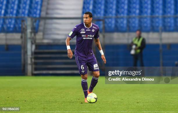 Christopher Jullien of Toulouse during the Ligue 1 play-off match between AC Ajaccio and Toulouse at Stade de la Mosson on May 23, 2018 in...