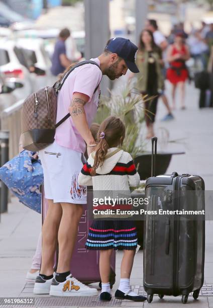 Arsenal football player Cesc Fabregas and his daughter Lia Fabregas are seen on May 23, 2018 in Ibiza, Spain.