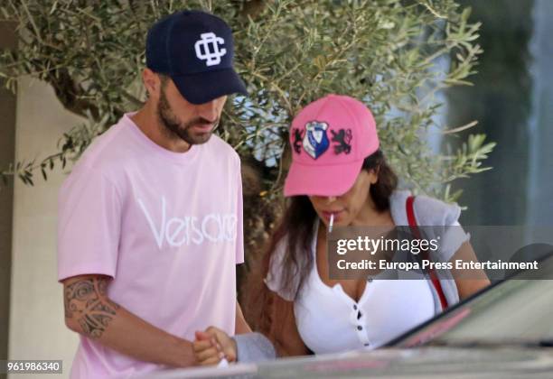 Arsenal football player Cesc Fabregas and his wife Daniella Semaan are seen leaving hotel on May 23, 2018 in Ibiza, Spain.