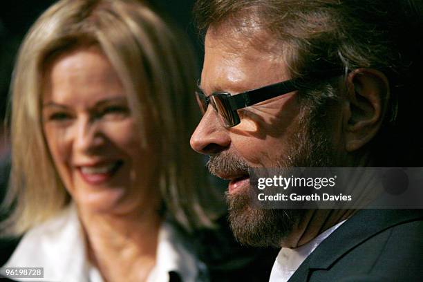 Anni-Frid Lyngstad and Bjorn Ulvaeus arrive at the ABBAWORLD Exhibition at Earls Court on January 26, 2010 in London, England.