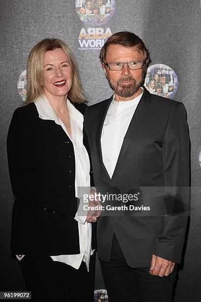 Anni-Frid Lyngstad and Bjorn Ulvaeus attend the ABBAWORLD premiere at Earls Court on January 26, 2010 in London, England.