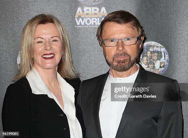 Anni-Frid Lyngstad and Bjorn Ulvaeus arrive at the ABBAWORLD Exhibition at Earls Court on January 26, 2010 in London, England.