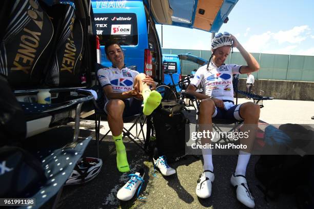 Spanish rider Marcos García Fernandez and French rider Thomas Lebas from Kinan Cycling Team who won Minami Shinshu stage, 123.6km on Shimohisakata...