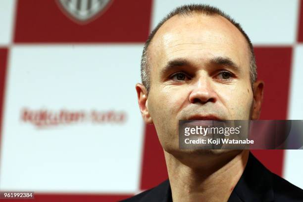 New player Andres Iniesta attends a press conference on May 24, 2018 in Tokyo, Japan.
