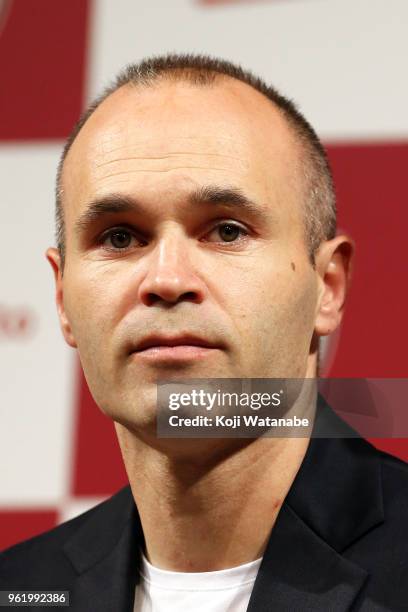 New player Andres Iniesta attends a press conference on May 24, 2018 in Tokyo, Japan.