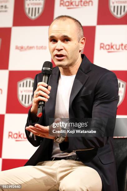 New player Andres Iniesta attends a press conference on May 24, 2018 in Tokyo, Japan.