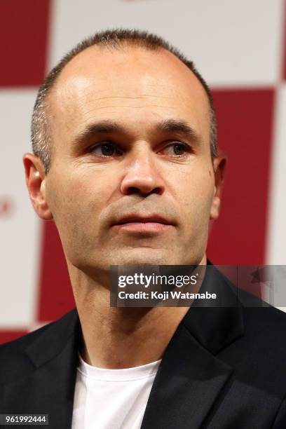 New player Andres Iniesta attends a press conference on May 24, 2018 in Tokyo, Japan.