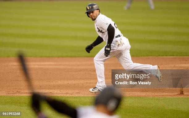 Leury Garcia of the Chicago White Sox runs the bases against the Baltimore Orioles on May 21, 2018 at Guaranteed Rate Field in Chicago, Illinois....