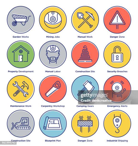 heavy industry icon set - quarry stock illustrations